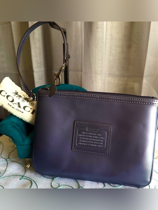 Coach Handbags - Coach Large Wristlet/Clutch with Creed Patch on Exterior in Metallic Steel Grey